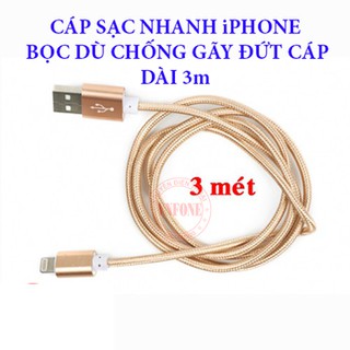 Cáp sạc dài 3m bọc dù cao cấp cho điện thoại Iphone