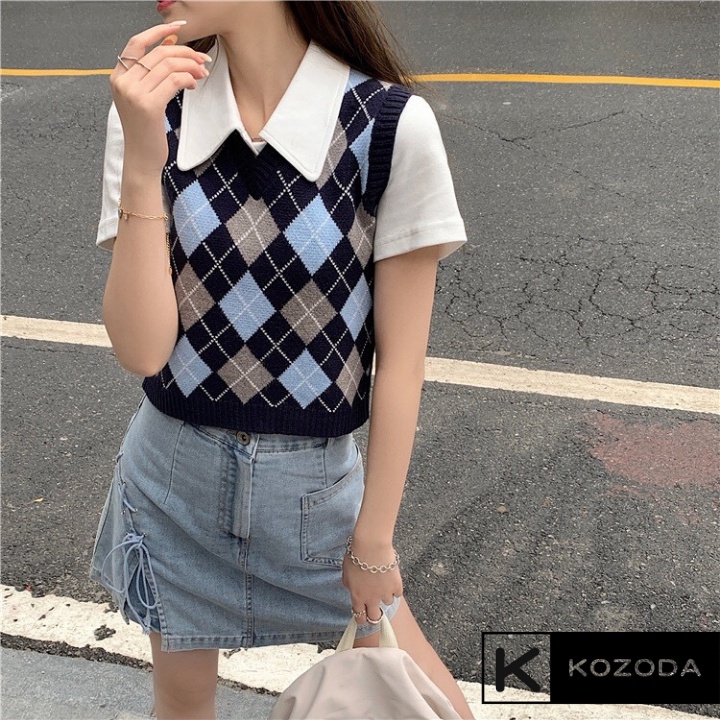 Áo Gile len croptop nữ quả trám phong cách Hàn Quốc mùa thu 2021 vintage Kozoda M67 - Hàng nhập khẩu