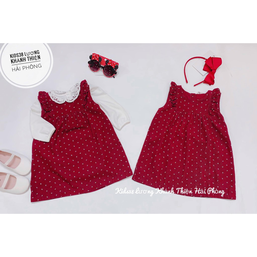 Váy nhung đỏ HM H&amp;M sz 6-9, 9-12, 12-18, 18-24m, 3-4y_hàng chính hãng Mỹ