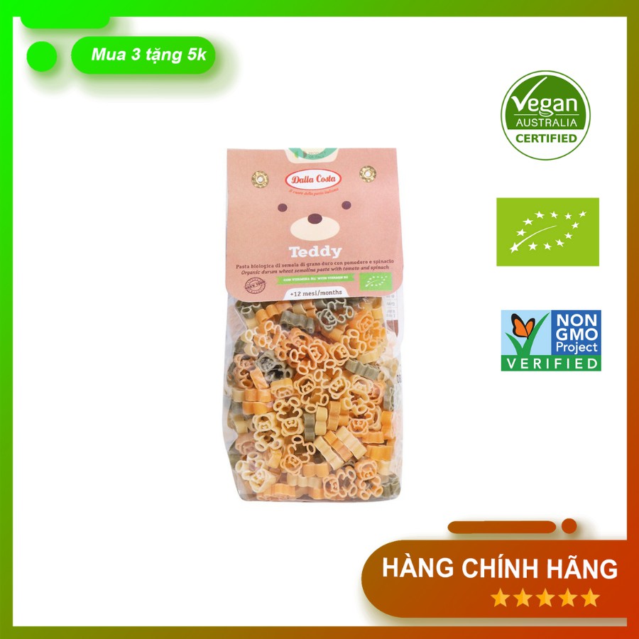 Nui rau củ hữu cơ hình gấu Teddy 200g Dalla Costa Cho cho bé tập cầm nắm cho bé ăn dặm