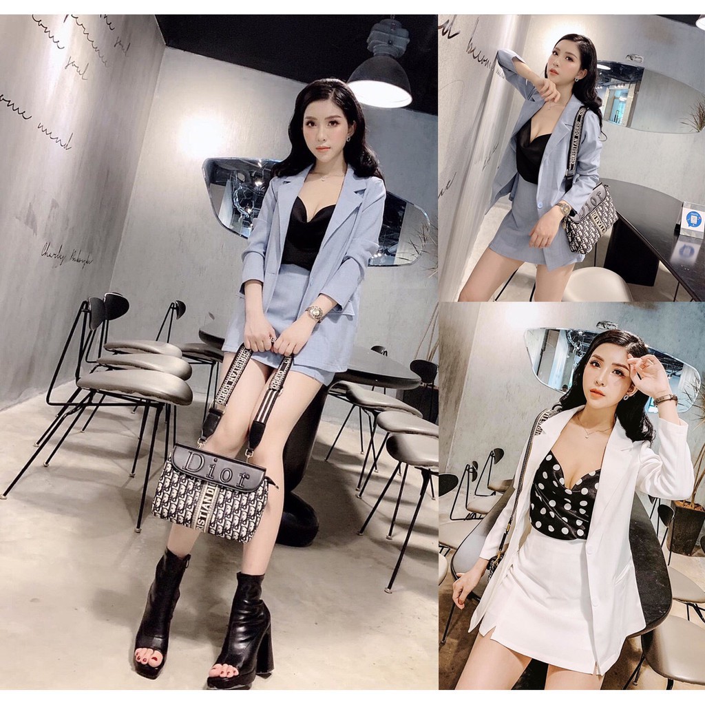 Thời Trang Nữ Sét áo vét và chân chân váy có quần bên trong đủ size SML VC 238 D2 Free Ship màu xanh màu trắng EC Phươ