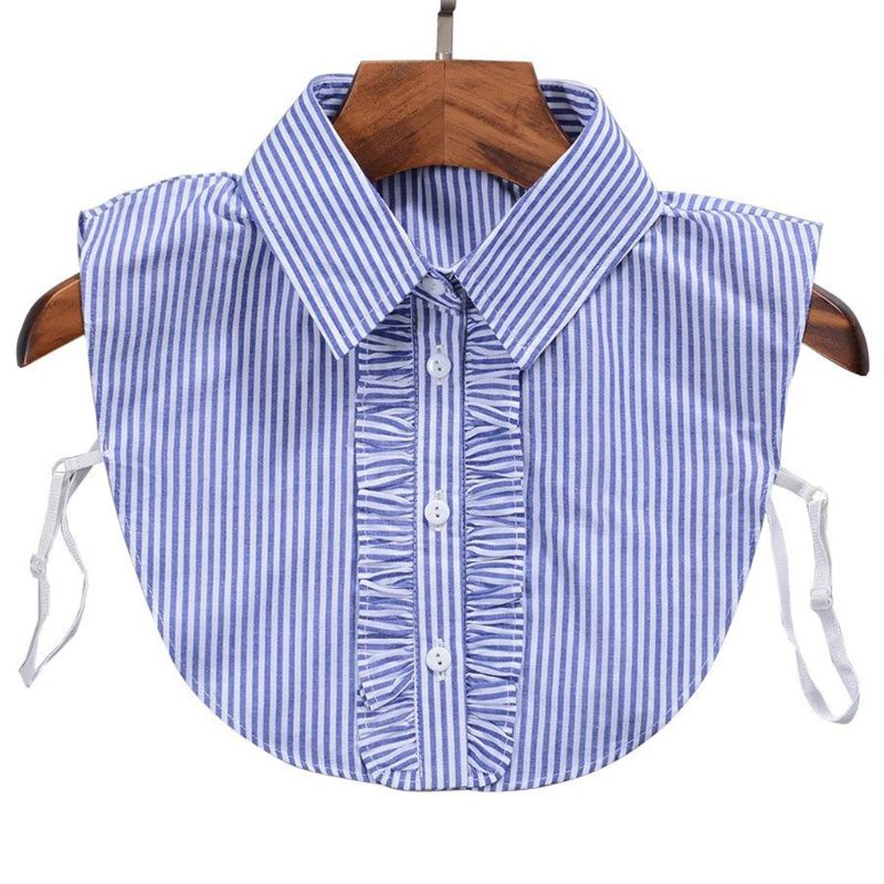 Cổ áo sơ mi giả denim họa tiết kẻ sọc phối bèo nhún dễ thương cho nữ | BigBuy360 - bigbuy360.vn