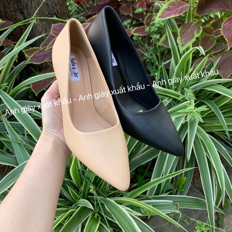 CG48 - Giày sata&amp;jor basic da lì gót nhọn trơn  7p cực êm chân (Ảnh thật, kèm video)