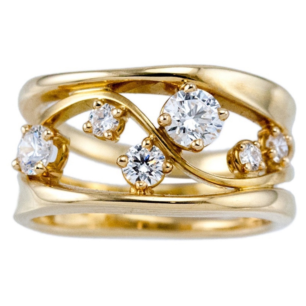 Nhẫn Mạ Vàng Hình Nơ Rỗng Đính Đá Zircon size 7-10 Thời Trang Cổ Điển Cho Nữ