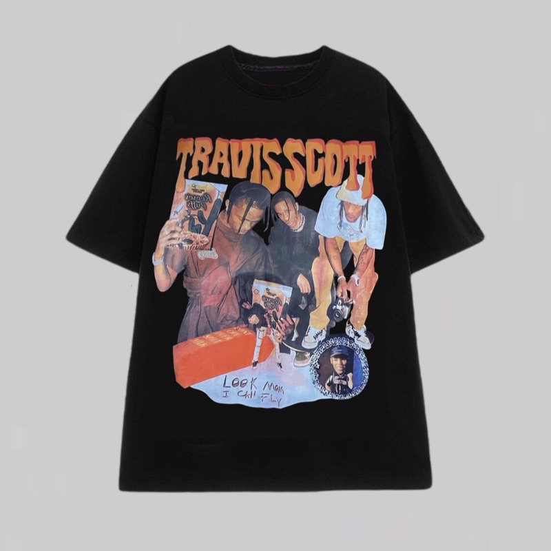 Áo thun unisex Travis Scott form rộng Streetstyle màu đen - A039