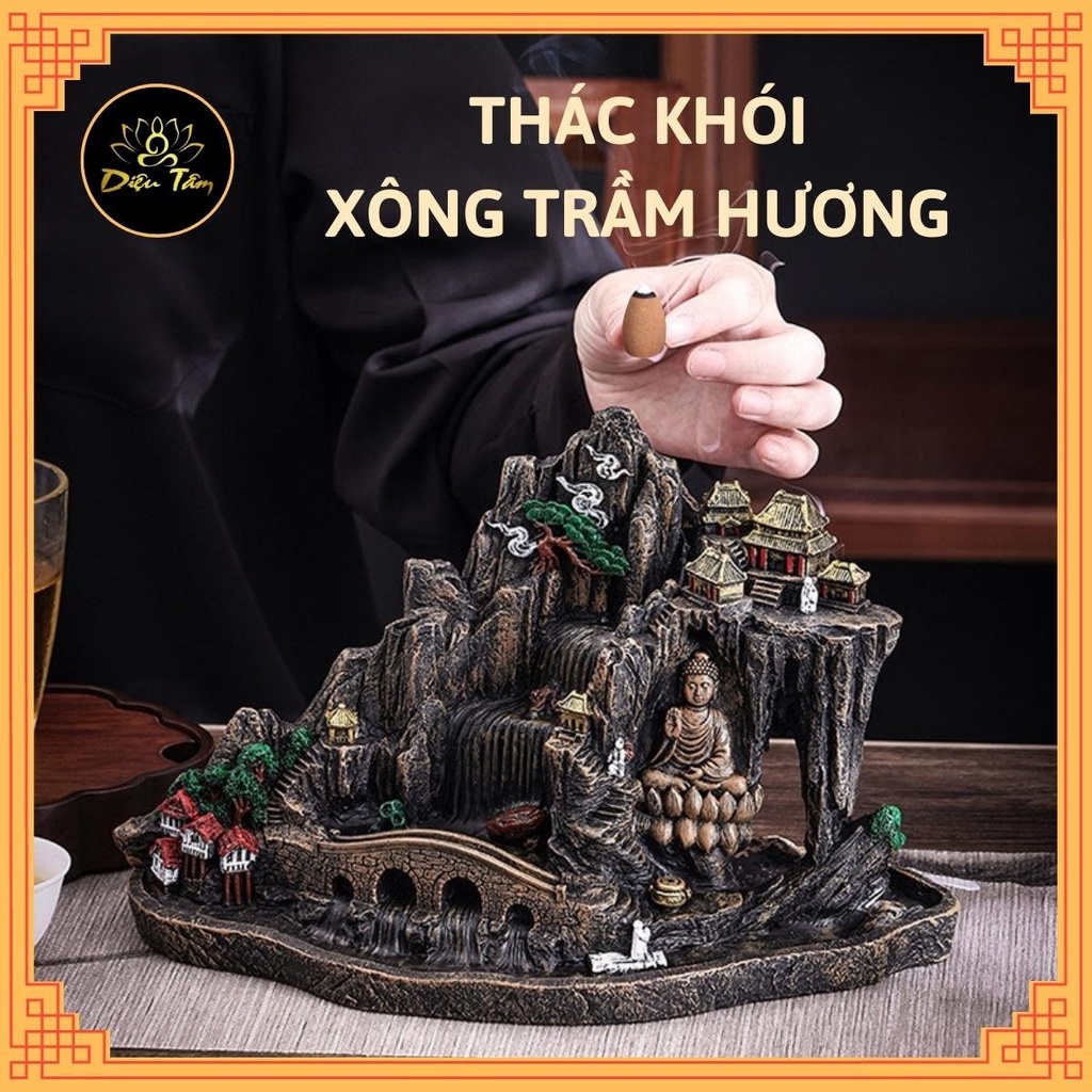 Thác khói trầm hương tặng 1 hộp nụ trầm hương, thác trầm hương thay lư đốt trầm đồ thờ cúng Diệu Tâm