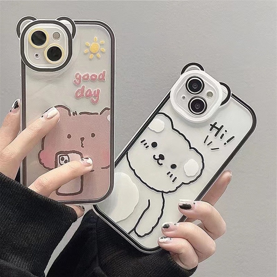 Ốp Điện Thoại Silicon tpu Mềm In Hình Gấu selfie Cho iphone 15 14 13 12 11 pro max x xr xs max se 8 7 6 6s plus