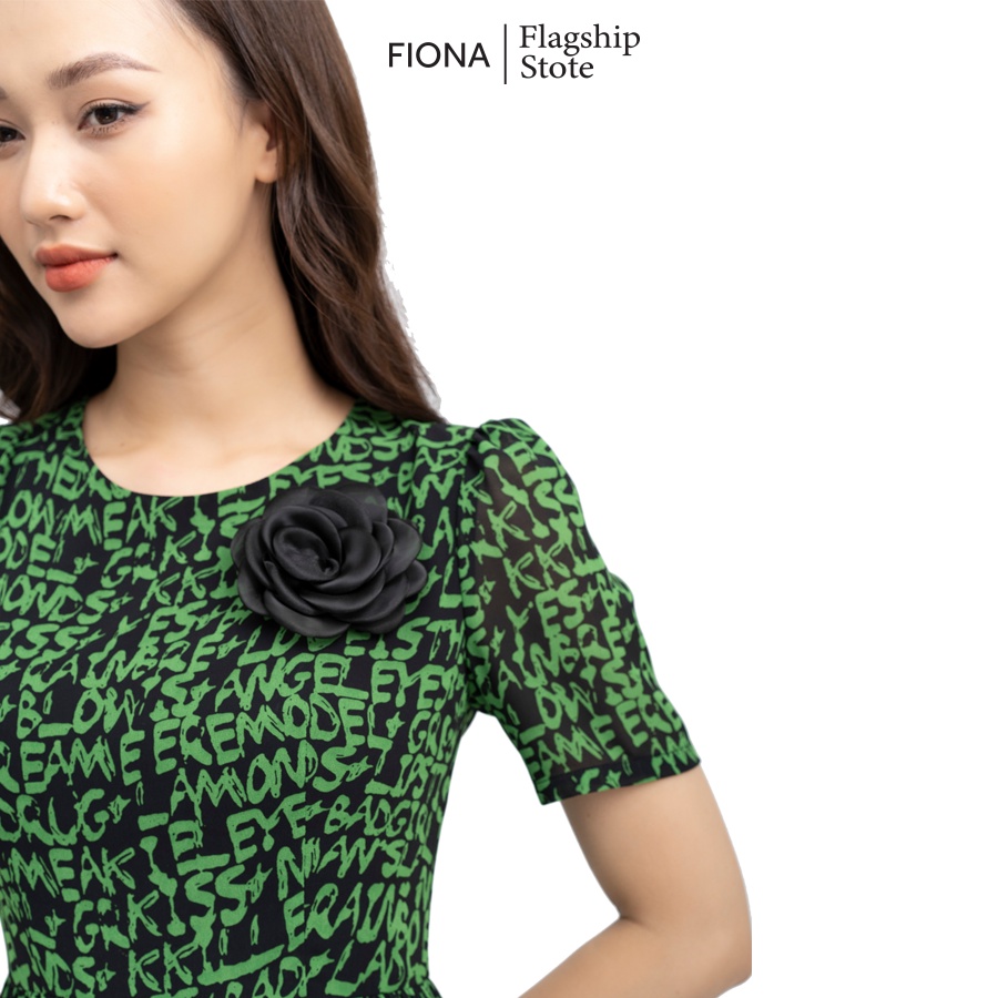 Đầm maxi dáng dài, váy công sở nữ thiết kế họa tiết chữ xanh, đính hoa trang trí FIONA F452285