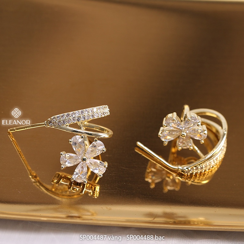 Bông tai nữ chuôi bạc 925 viền cong Eleanor Accessories hình hoa năm cánh đính đá lấp lánh phong cách Hàn Quốc