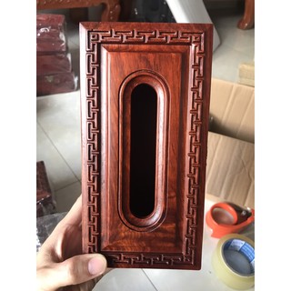 Freeship 1 Hộp đựng khăn giấy gỗ Hương trạm hình Triện cao cấp
