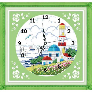 Tranh thêu chữ thập đồng hồ lâu đài cổ