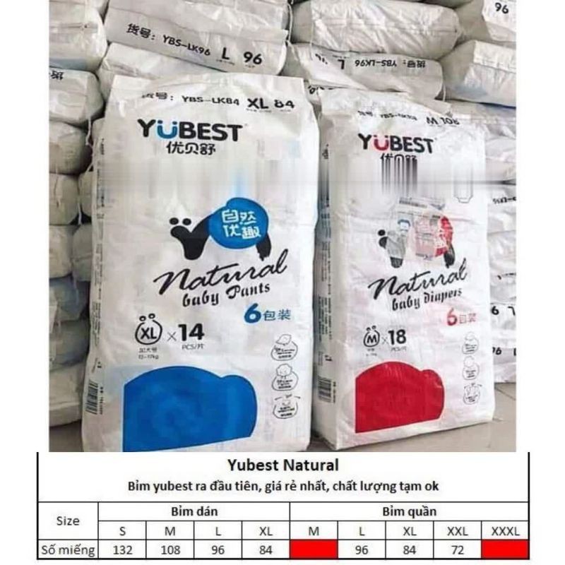 Tã/Bỉm dán/quần YUBEST NIGHT/GOLD/ANGEL/NATURAL S132/M108/L96/XL84/XXL72
