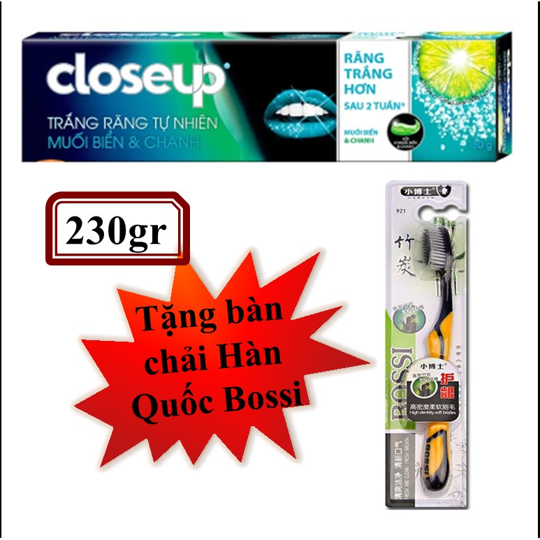 Closeup 230gr - Dừa Than Hoạt Tính/Muối Biển Chanh/Acai Berry/Matcha Bạc Hà (Tặng bàn chải than tre Bossi Hàn Quốc)