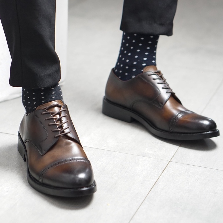 Giày nam công sở da bò cao cấp mũi tròn full black