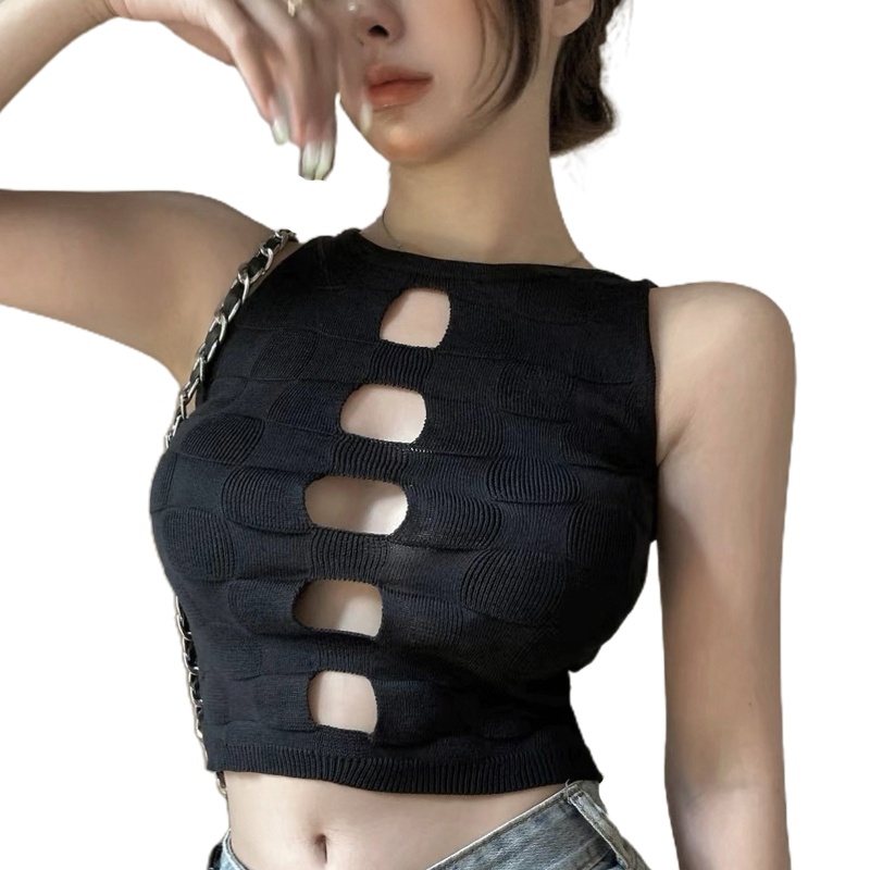 Áo Dệt Kim Sát Nách Khoét Lỗ Thời Trang Mùa Hè Cho Nữ