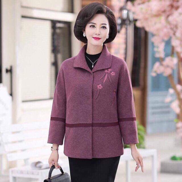 Áo khoác dạ tay lửng thêu hoa dành cho ng trung niên hàng Qc
