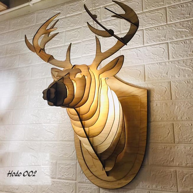 Đèn gỗ đầu hươu trang trí, đèn gỗ treo tường trang trí phòng khách, phòng ngủ đẹp