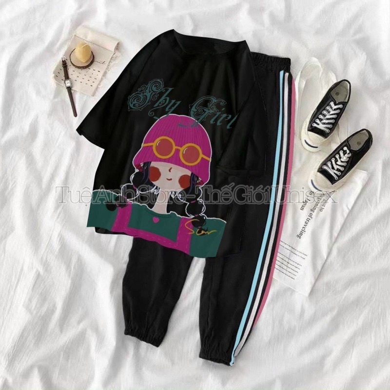 [MẪU MỚI] Set 3D Bộ Dài Quần Joger Thể Thao 2 Sọc Ulzzang - Áo thun Cô Gái Hàn Quốc phối quần da cá Freesize 40-65kg