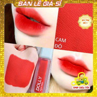 Son dolly super matte hot trend 2021 mịn như nhung không lộ vân môi siêu lỳ màu cam đỏ