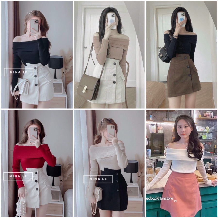 Áo thun gân trễ vai xinh xắn tôn dáng | áo len tăm trễ vai co dãn 🔥By steven.factory | BigBuy360 - bigbuy360.vn