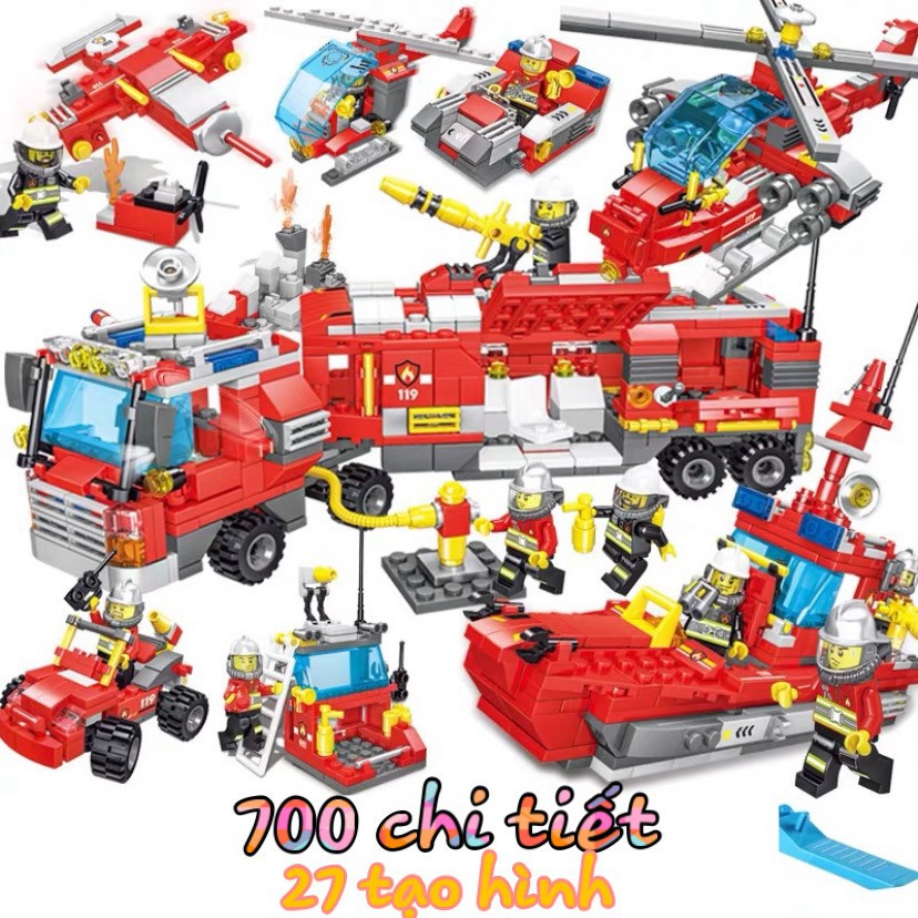 [701 CHI TIẾT] BỘ ĐỒ CHƠI LEGO XE CỨU HỎA SWAT, BAO GỒM TRỰC THĂNG, TÀU THUYỀN, LÍNH CỨU HỎA