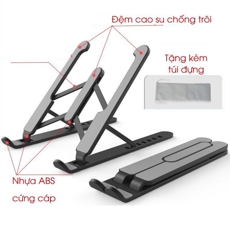 Giá đỡ laptop stand nhựa ABS hỗ trợ tản nhiệt có thể gấp gọn chỉnh độ cao để laptop, ipad, macbook, surface tặng kèm túi