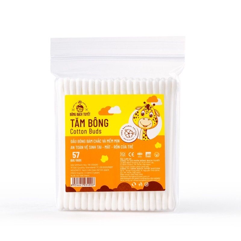 Tăm bông trẻ em Bạch Tuyết cao cấp bịch 57 que