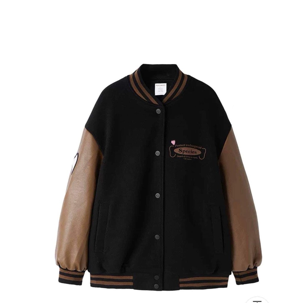 Áo Khoác Bomber Nam Nữ Áo Khoác Nỉ Dạ Phối Tay Da Nâu Đen Freesize Form Rộng Unisex
