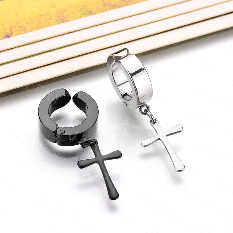 Khuyên tai kẹp vành nam nữ xỏ lỗ hình chữ thập thế giới KPOP