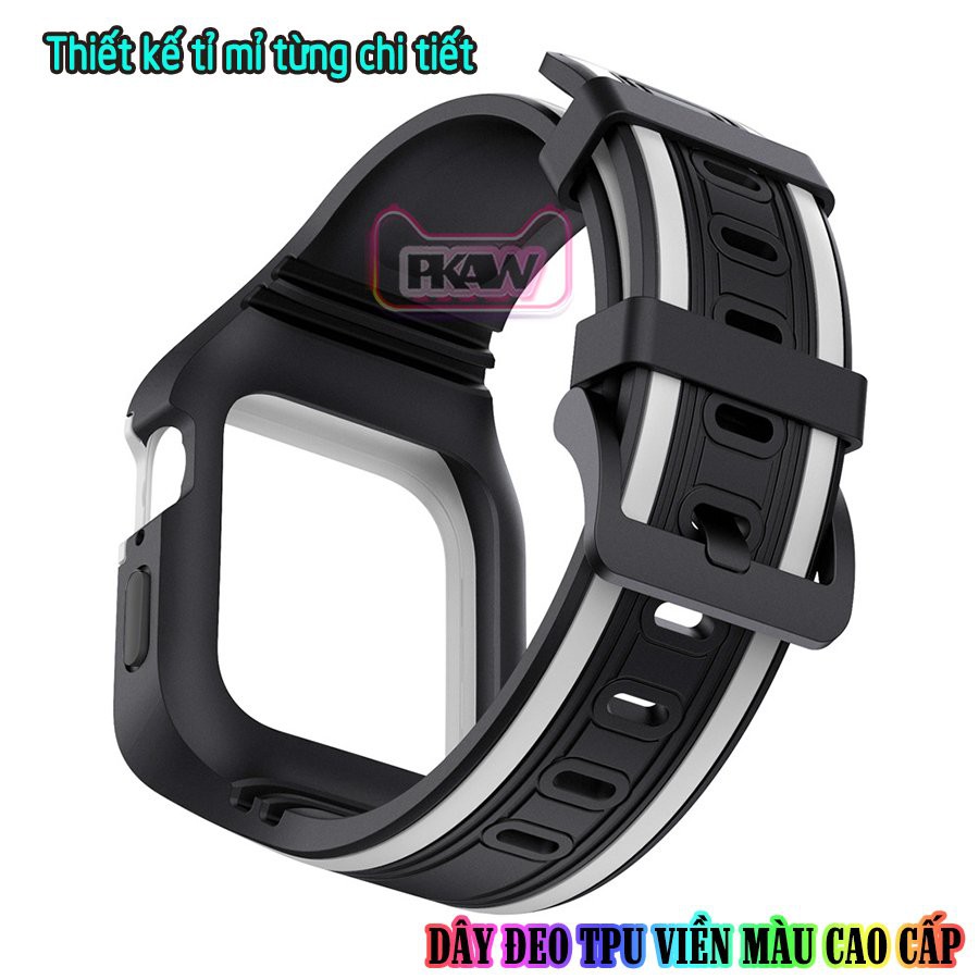 Dây Đeo liền ốp cho Apple Watch 7/6/5/4/3/2/1 size 38/40/41/42/44/45mm TPU Chống Sốc Viền Màu_Đen Trắng