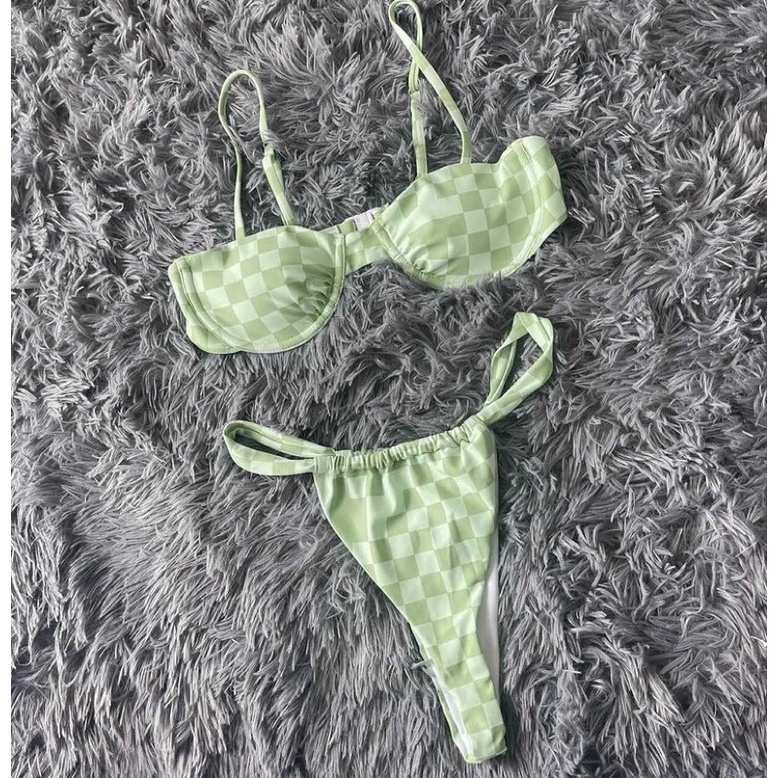 [BABY MONSTER - HÌNH THẬT] Set váy Bikini CARO, họa tiết xanh lá và kem, độc đáo phong cách Âu Mỹ | BigBuy360 - bigbuy360.vn