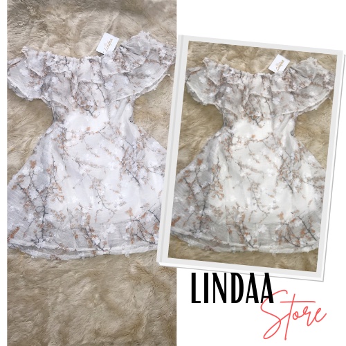 ĐẦM DỰ TIỆC TRỄ VAI WINDY DRESS VÀI THÊU HOA 3D NỔI