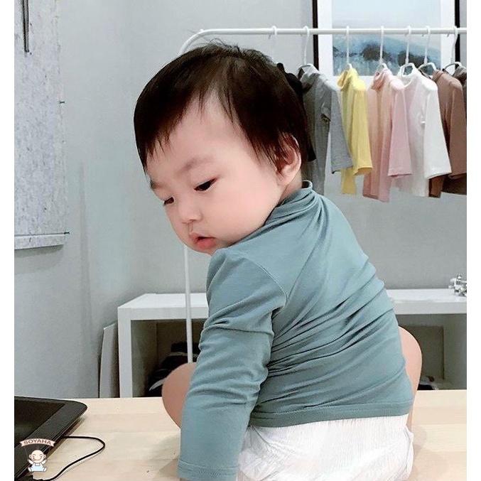 Áo Bún Giữ Nhiệt Minky Mom Thun Cotton Cổ 3 Phân Cho Bé Trai Bé Gái Thu Đông Dài Tay