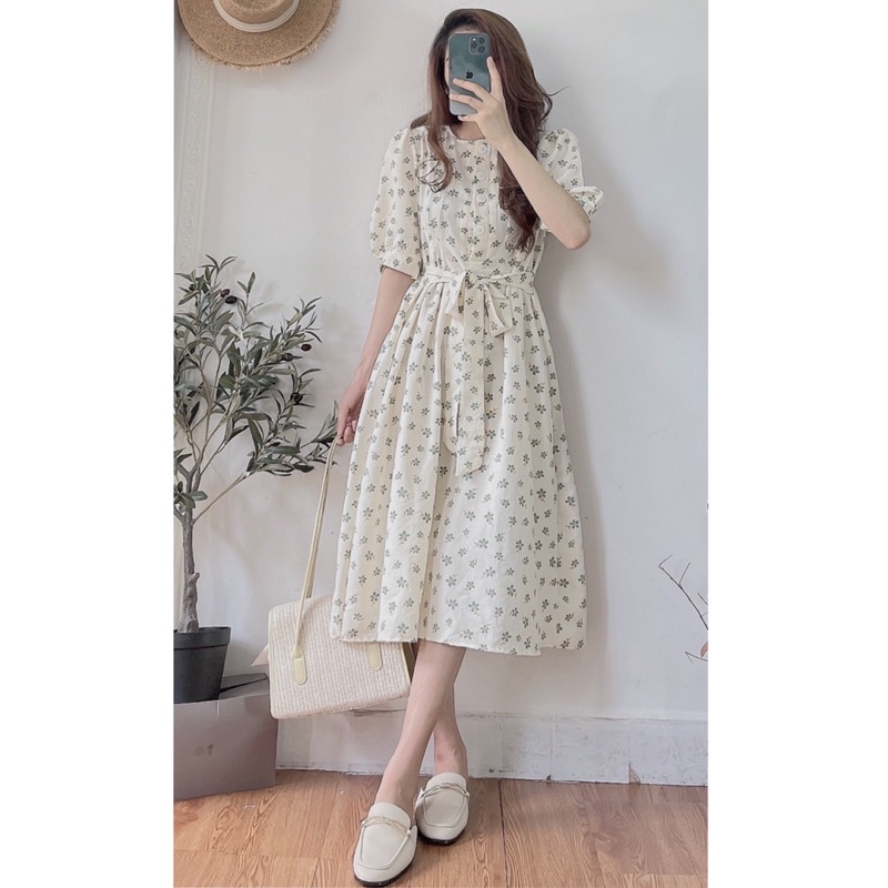 Đầm váy cộc tay cỏ may mắn, phong cách Hàn Quốc vintage mùa xuân 2022 Kozoda d29