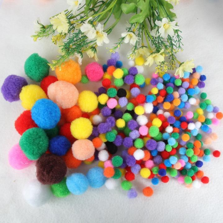 Bịch 1000 hạt pompom 1cm 1.5cm 2.0cm 2.5cm 3.0cm 4.0cm 5.0cm học liệu giáo dục sớm Montessori