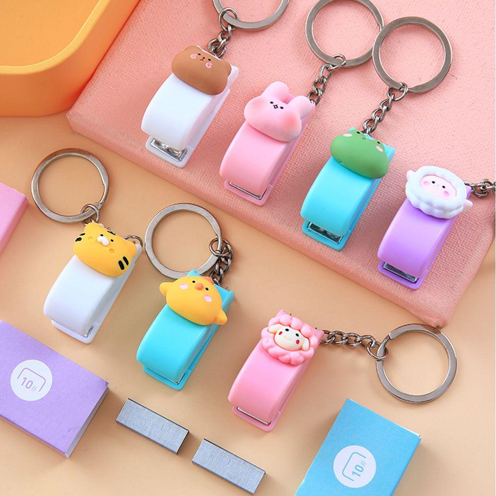 ☆YOLA☆ Office Supplies Mini Stapler Cartoon Cute Document Binding Hoops Push Clip Portable File Organizer Binder Tools Stationery Stapler Paper Clips