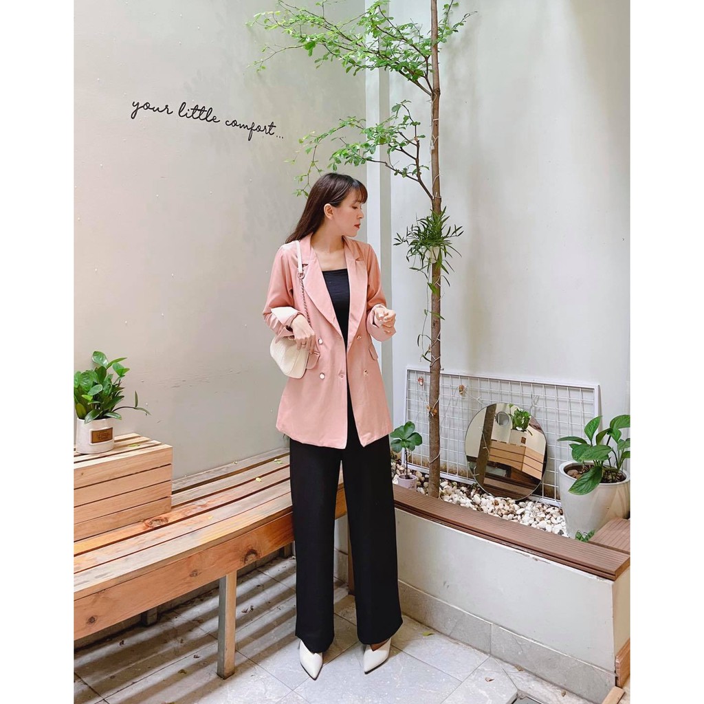 Quần đen suông basic ống rộng dài dây kéo phía trước