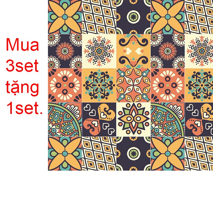 Decal gạch bông dán bếp hoa văn pattern - Mua 3 set tặng 1 set