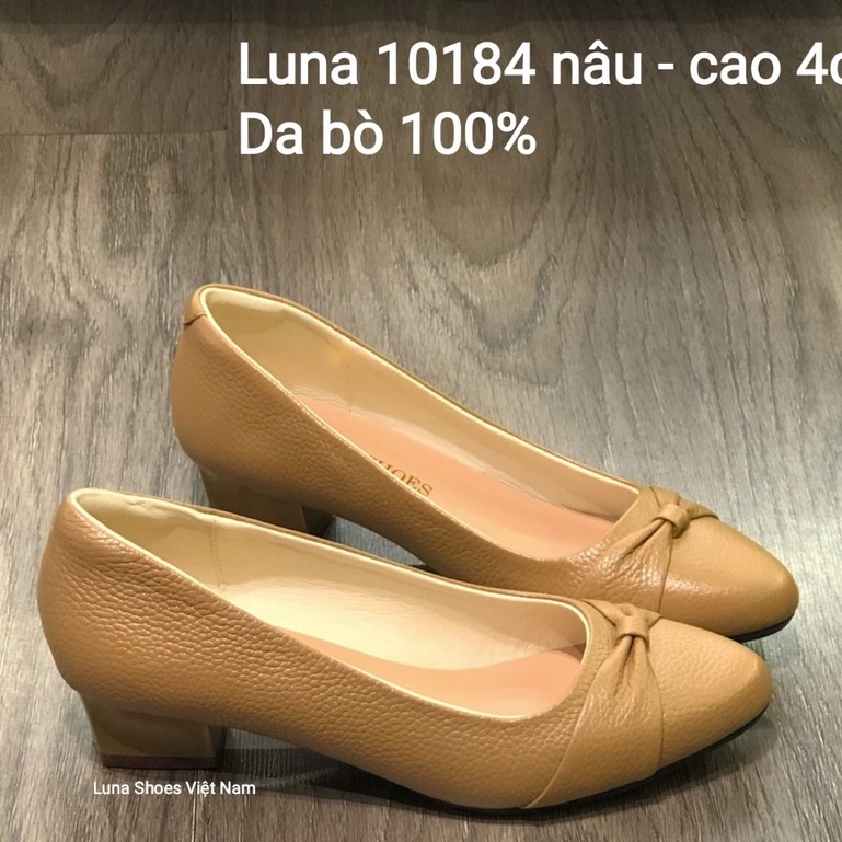 Giày cao gót nữ 4p LUNASHOES 5007 giày da bò thật nữ cho mẹ có nơ mềm êm chân bảo hành 2 năm guốc trung niên