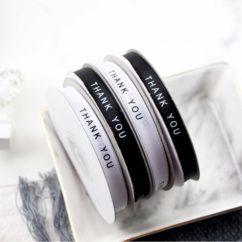 Cuộn Dây Ruy Băng Màu Trắng Đen 25 Yard In Chữ Thank You Trang Trí Quà Tặng
