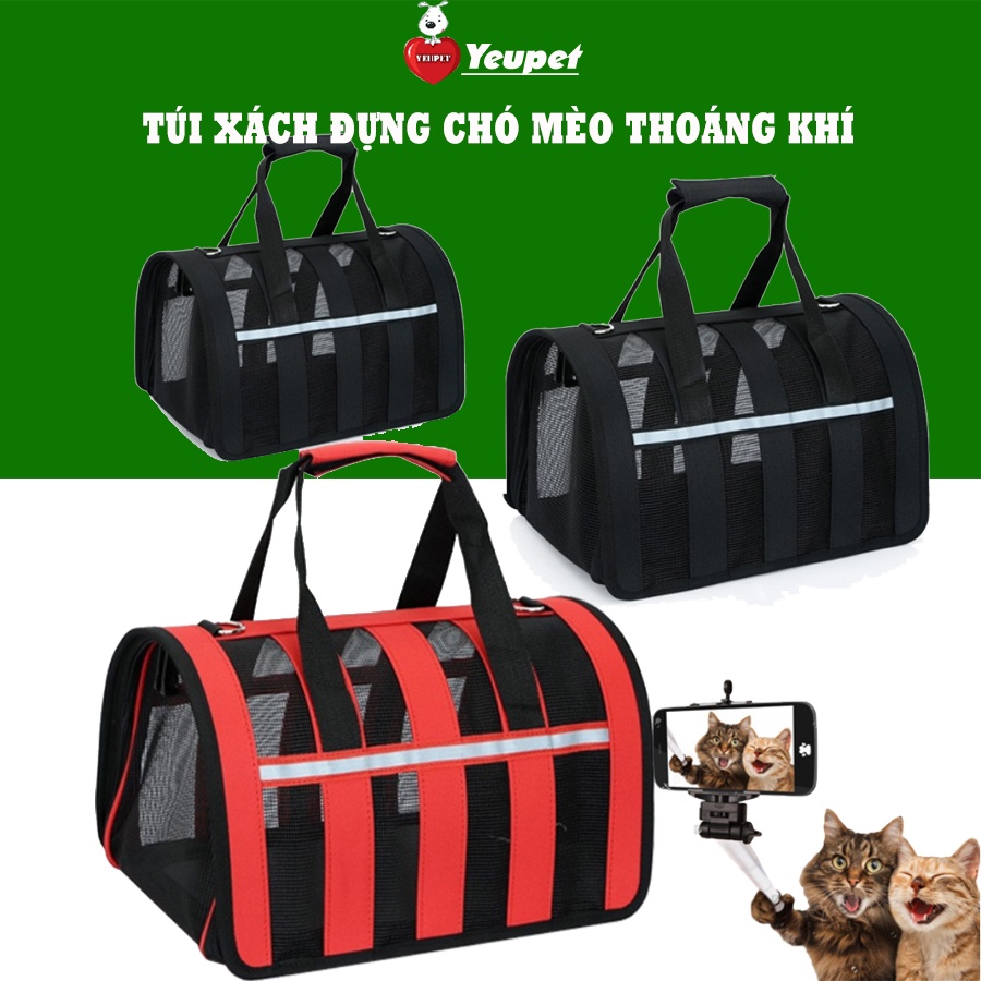 Túi xách vận chuyển mèo chó tiện lợi gấp gọn dễ dàng chất liệu lưới thoáng khí phản quang size to_PKCM09