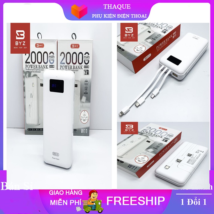 [BẢO HÀNH CHÍNH HÃNG ]Sạc Dự Phòng BYZ W11 20.000MahCó sẵn 3 dây sạc Micro-USB, Type c, Lightning.