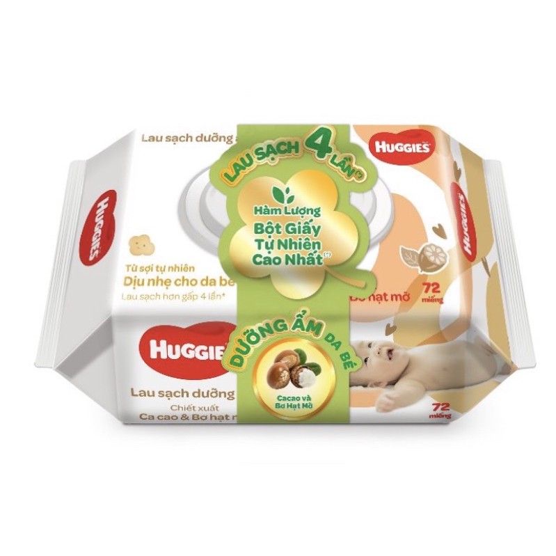 Khăn Ướt Cho Trẻ Sơ Sinh Huggies Cacao và Bơ Hạt Mỡ Gói 72 Miếng