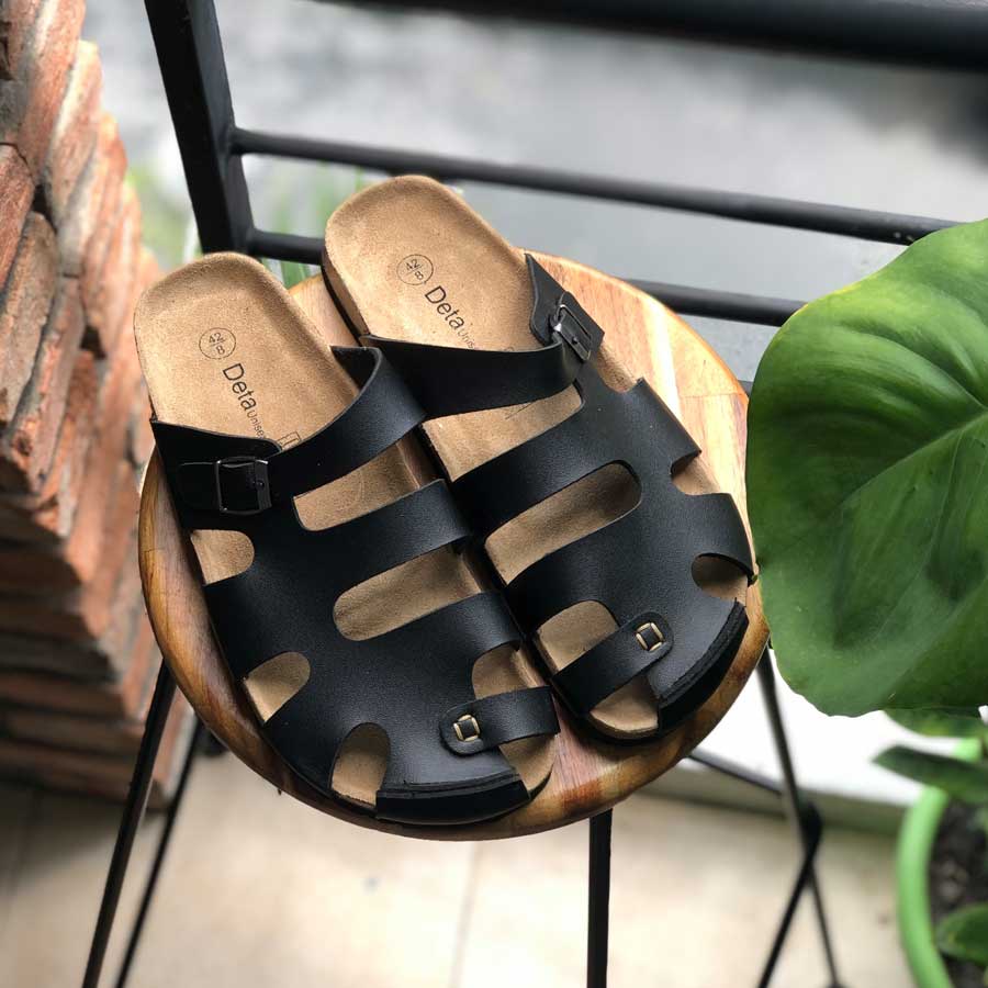 Giày dép đế trấu rọ chiến binh nam nữ Detaunisex thời trang Birken cực xinh - thấm hút mồ hôi chân - màu Đen - DETA41
