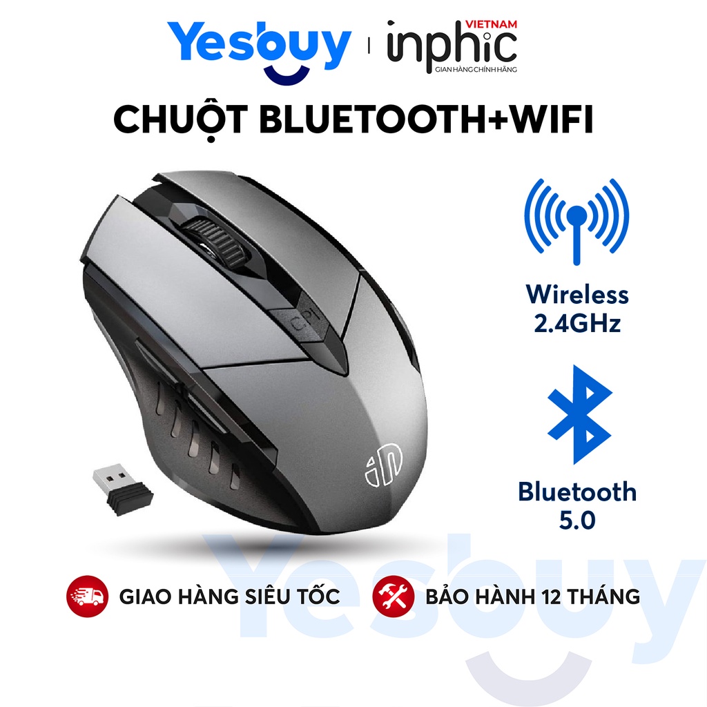 Chuột Không Dây INPHIC PM6 USB 2.4G Chơi Game Bluetooth Wifi Có Thể Sạc Pin Lại Cho Máy Tính Xách Tay - Chính Hãng