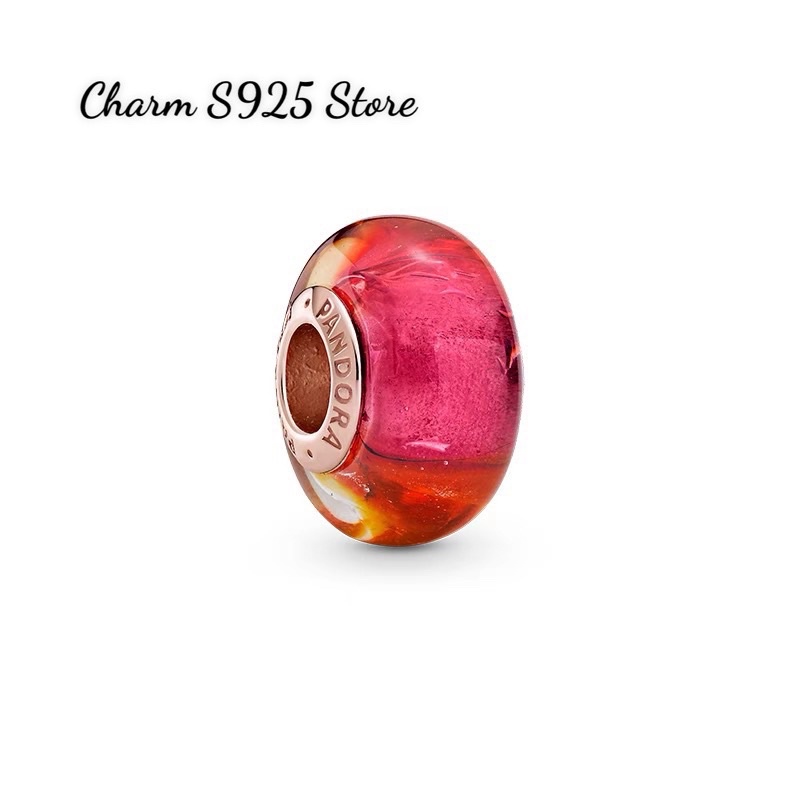 charm pan hạt thuỷ tinh pha vàng đỏ mẫu mới bạc s925