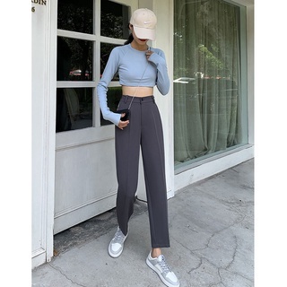 Quần Âu Nữ Màu Nâu ống suông I'M BASIC Girly, chất vải Tuyết Mưa Trẻ Trung Năng Động Hàn Quốc
