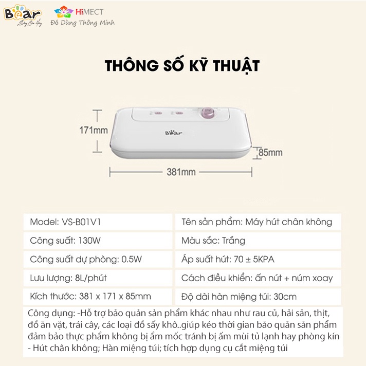 May hút chân không thực phẩm hàn miệng túi mini tiện dụng Bear VS-B01V1