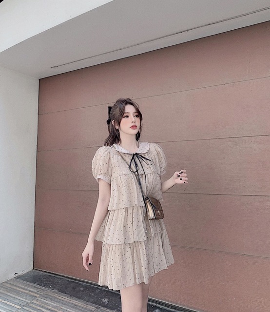 [Mã WAMT1505 giảm 10K đơn 0K] 🌙☃️ Váy chấm bi suông tầng bèo siêu yêu. Size S M | BigBuy360 - bigbuy360.vn