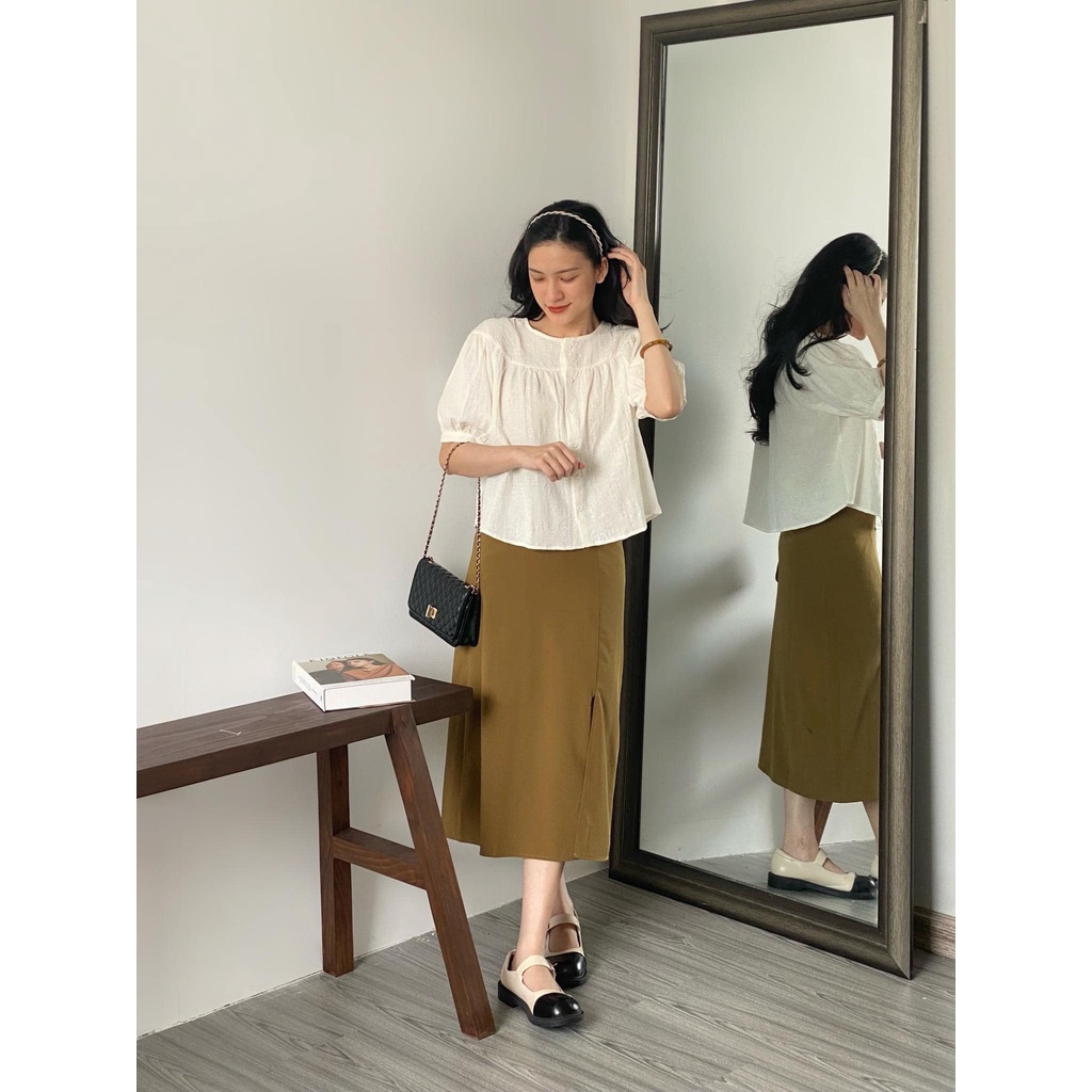 Áo bbd cổ tròn vân hoa